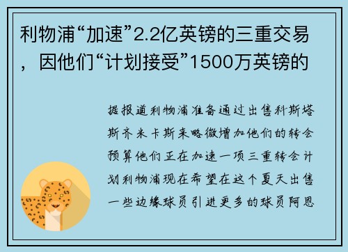利物浦“加速”2.2亿英镑的三重交易，因他们“计划接受”1500万英镑的后卫报价